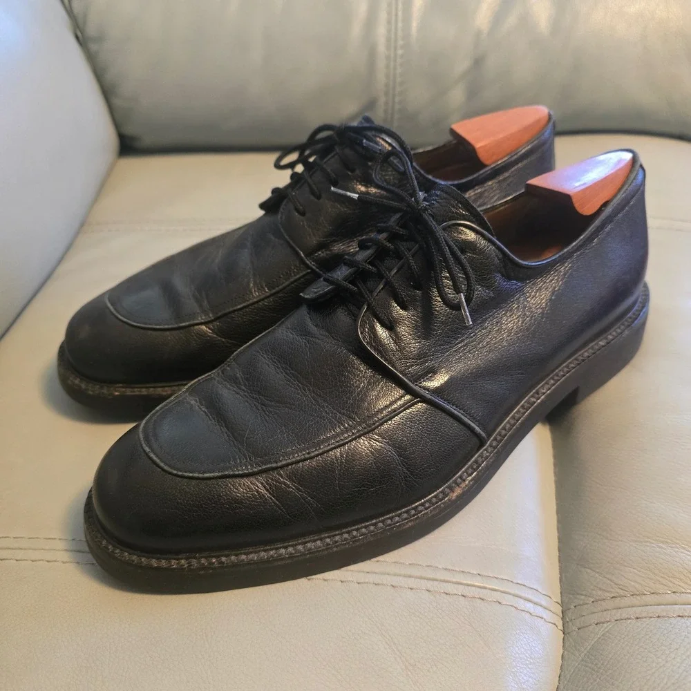 Bruno Magli Renzo Black Leather Apron Toe Derby Shoes Mens 10.5 M Made‎ in Italy